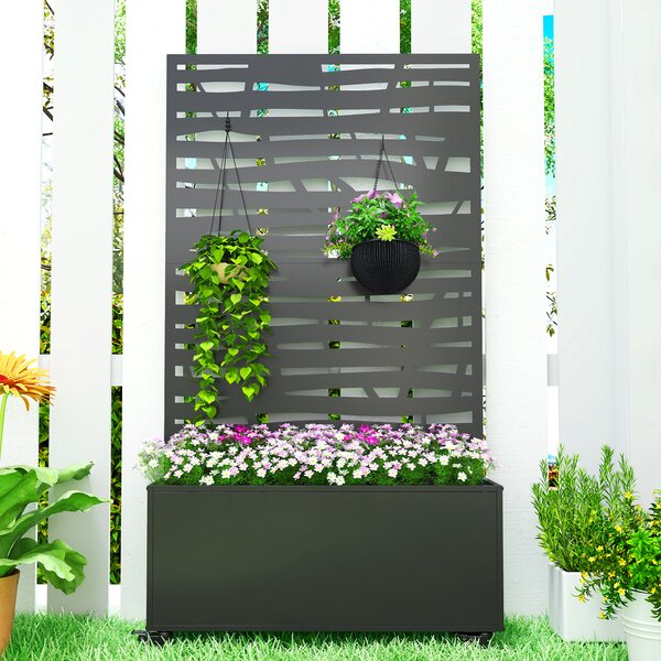 Outsunny Fioriera con traliccio, pannello privacy e ruote, 90x30x160 cm, nera | Aosom Italy