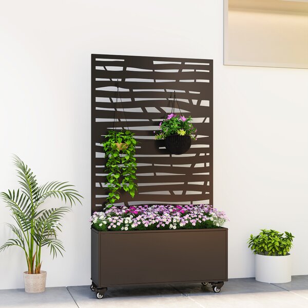 Outsunny Fioriera con traliccio, pannello privacy e ruote, 90x30x160 cm, nera | Aosom Italy