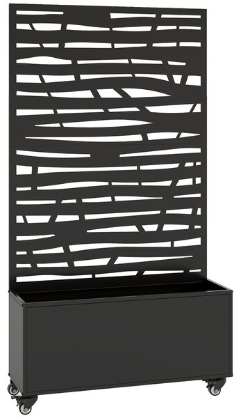 Outsunny Fioriera con traliccio, pannello privacy e ruote, 90x30x160 cm, nera | Aosom Italy