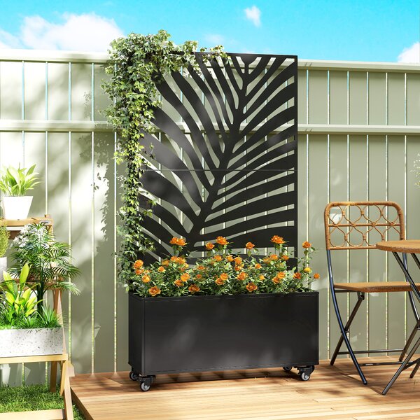 Outsunny Fioriera con traliccio, pannello frangivista e ruote bloccabili, 90x30x160 cm, nera | Aosom Italy