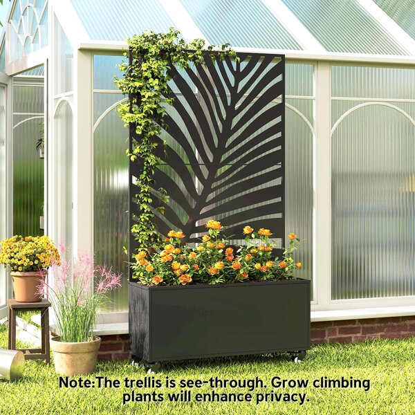 Outsunny Fioriera con traliccio, pannello frangivista e ruote bloccabili, 90x30x160 cm, nera | Aosom Italy