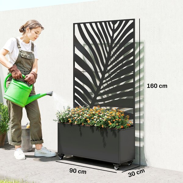 Outsunny Fioriera con traliccio, pannello frangivista e ruote bloccabili, 90x30x160 cm, nera | Aosom Italy