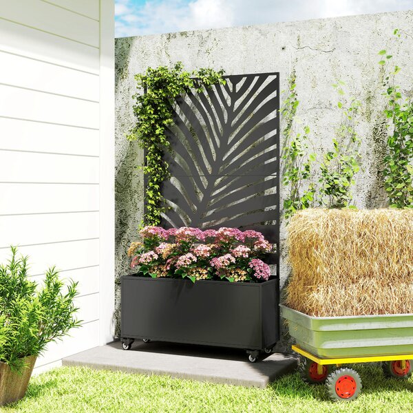 Outsunny Fioriera con traliccio, pannello frangivista e ruote bloccabili, 90x30x160 cm, nera | Aosom Italy