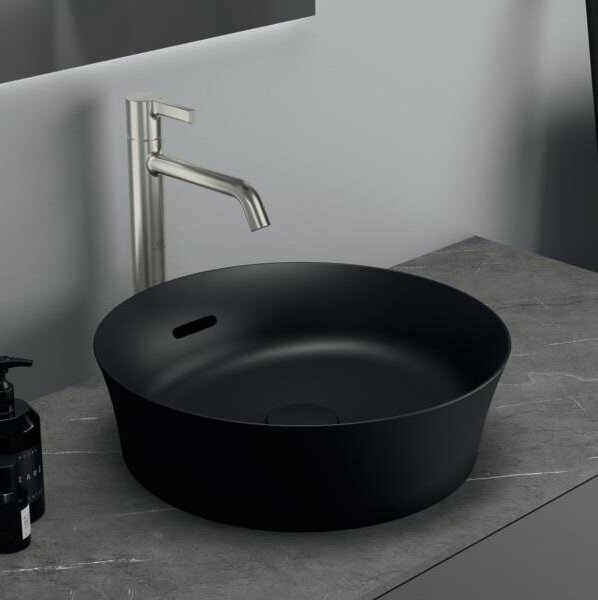 Ideal Standard Ipalyss, vasca sopraigienite rotonda con troppofilo, senza foro per rubinetteria, 40 x 40 cm