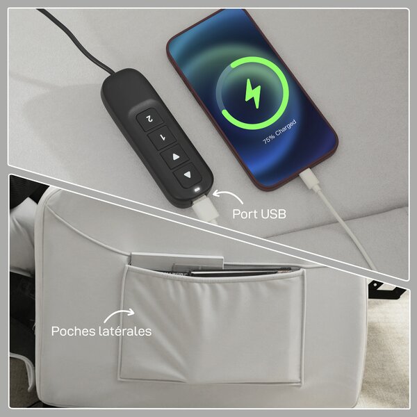 HOMCOM Poltrona relax elettrica reclinabile con USB, poggiapiedi e telecomando, crema | Aosom Italy