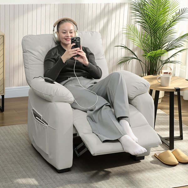 HOMCOM Poltrona relax elettrica reclinabile con USB, poggiapiedi e telecomando, crema | Aosom Italy