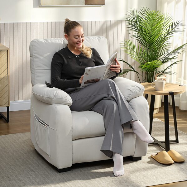 HOMCOM Poltrona relax elettrica reclinabile con USB, poggiapiedi e telecomando, crema | Aosom Italy