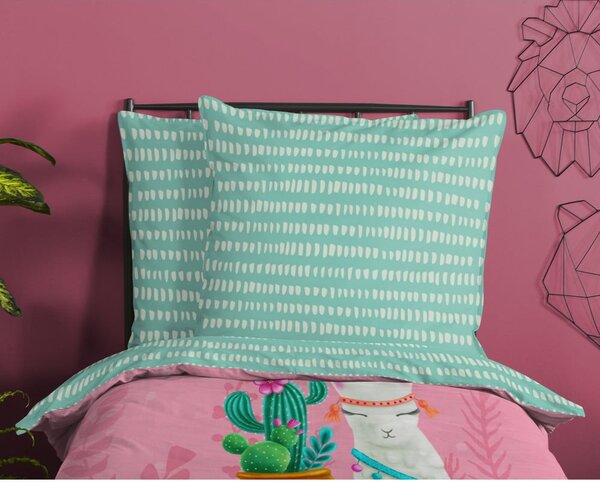 Set copripiumino e federa da bambini rosa/turchese in cotone per letto singolo 140x200 cm Lalama – Good Morning