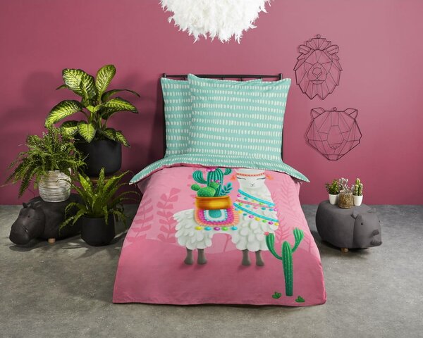 Set copripiumino e federa da bambini rosa/turchese in cotone per letto singolo 140x200 cm Lalama – Good Morning