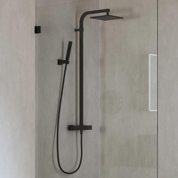 Sistema doccia a parete ALLUVION Mercur, con termostato, soffione da 22 x 22 cm e set doccetta
