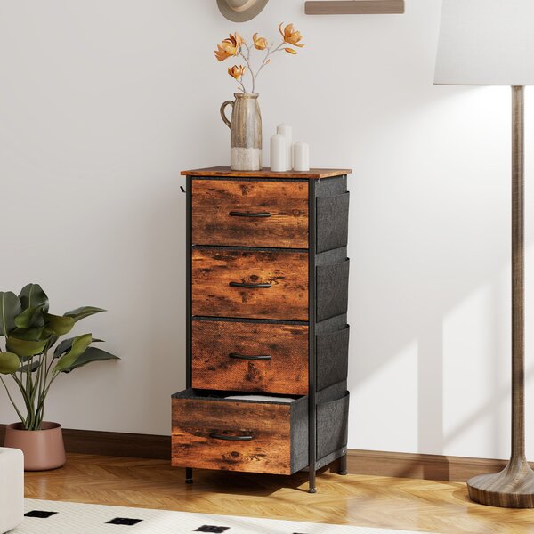 HOMCOM Cassettiera in tessuto con 4 cassetti, 4 tasche e 2 ganci, 45x30x94,5 cm, marrone | Aosom Italy
