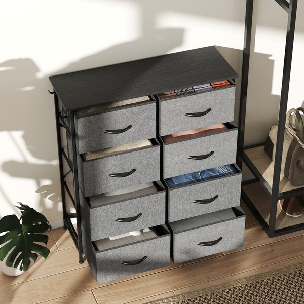 HOMCOM Cassettiera in tessuto con 8 cassetti, 4 tasche e 2 ganci, 86x30x94,5 cm, grigia | Aosom Italy
