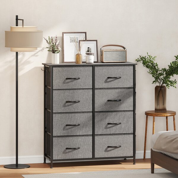 HOMCOM Cassettiera in tessuto con 8 cassetti, 4 tasche e 2 ganci, 86x30x94,5 cm, grigia | Aosom Italy