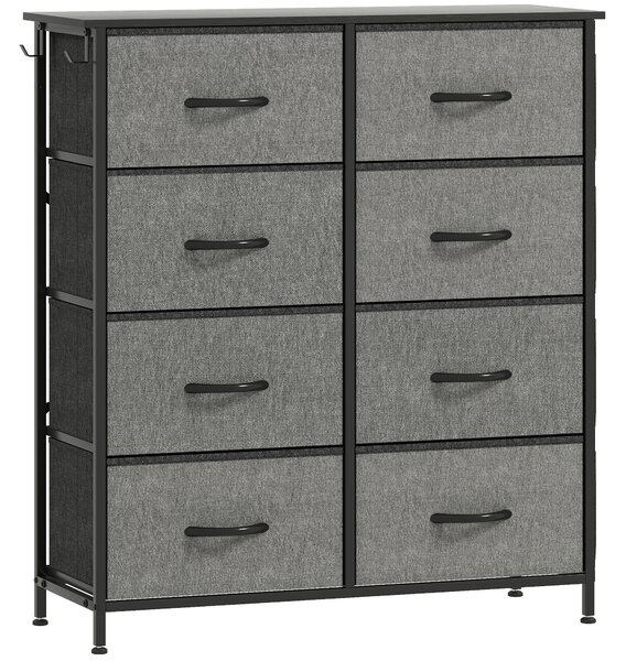 HOMCOM Cassettiera in tessuto con 8 cassetti, 4 tasche e 2 ganci, 86x30x94,5 cm, grigia | Aosom Italy