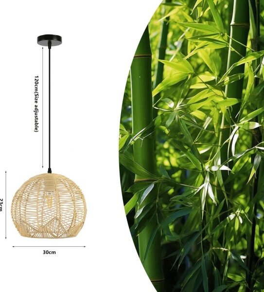 Immax 08258L - Lampadario a sospensione con filo PELO 1xE27/40W/230V diametro 30 cm rattan