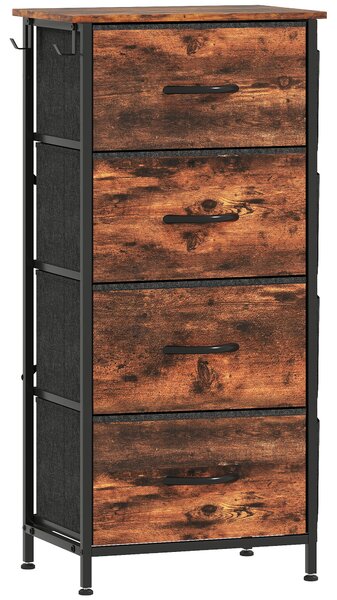 HOMCOM Cassettiera in tessuto con 4 cassetti, 4 tasche e 2 ganci, 45x30x94,5 cm, marrone | Aosom Italy