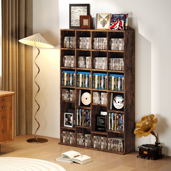 HOMCOM Mobile contenitore per 456 CD o 336 DVD con 24 scomparti e 16 ripiani, marrone | Aosom Italy