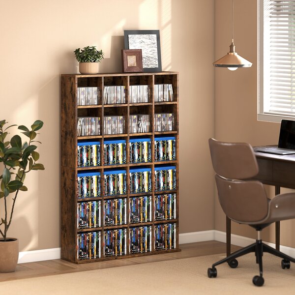 HOMCOM Mobile contenitore per 456 CD o 336 DVD con 24 scomparti e 16 ripiani, marrone | Aosom Italy