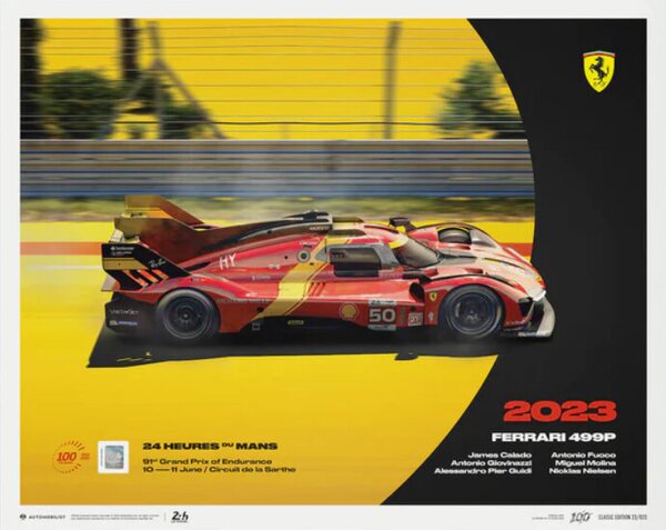 Stampa d'arte Ferrari 499p - 24h Le Mans - 100th Anniversary - 2023, (50 x 40 cm)
