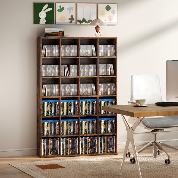 HOMCOM Mobile contenitore per 456 CD o 336 DVD con 24 scomparti e 16 ripiani, marrone | Aosom Italy
