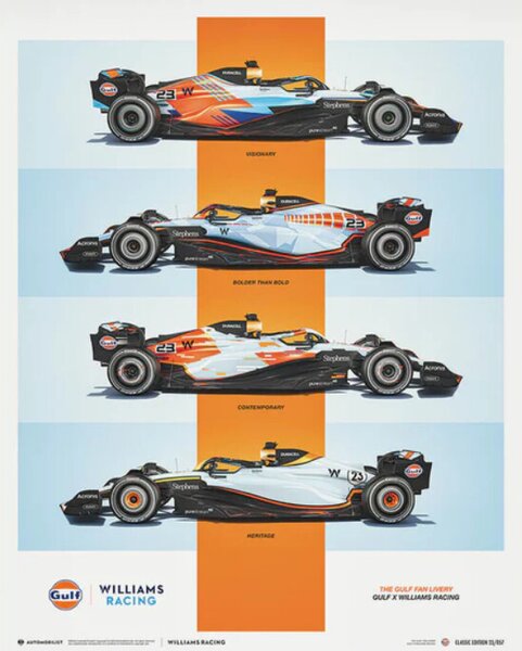 Stampa d'arte Williams Racing - Gulf Fan Livery - 2023, (40 x 50 cm)