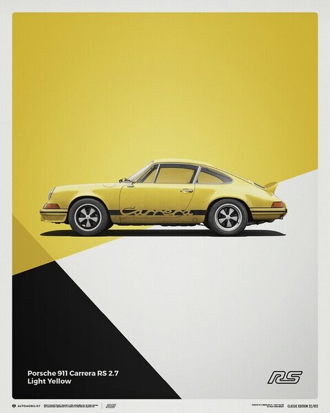 Stampa d'arte Porsche 911 Rs - 1973 - Yellow, (40 x 50 cm)