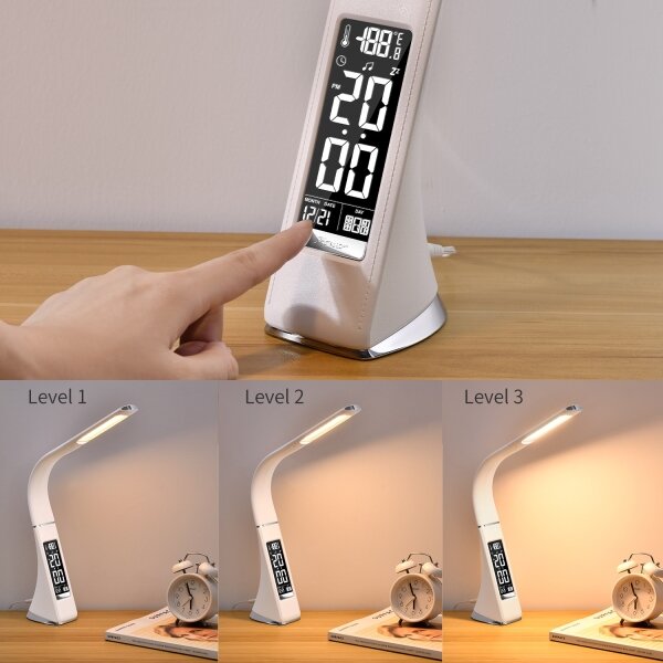 Immax 08949L - Lampada da tavolo LED dimmerabile con display LEATHER LED/6,5W/5V bianca