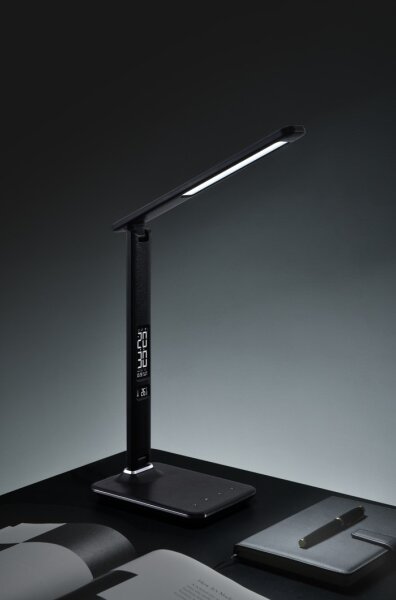 Immax 08930L - LED Lampada da tavolo dimmerabile con display KINGFISHER LED/9W/230V/12V nero