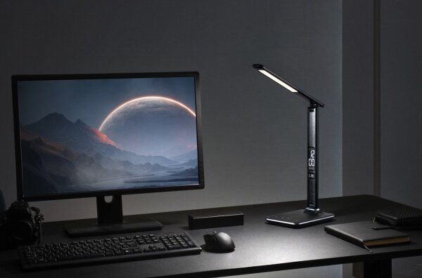 Immax 08930L - LED Lampada da tavolo dimmerabile con display KINGFISHER LED/9W/230V/12V nero