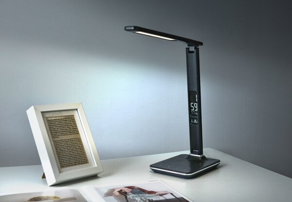 Immax 08930L - LED Lampada da tavolo dimmerabile con display KINGFISHER LED/9W/230V/12V nero