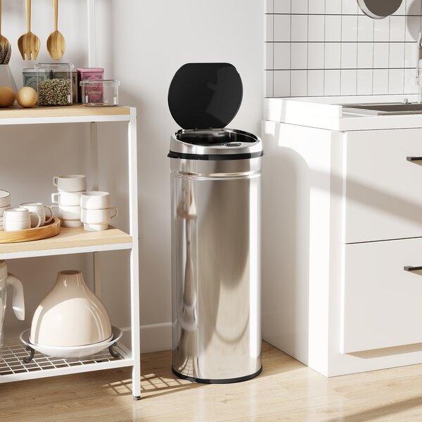 HOMCOM Cestino automatico 50 L con sensore di movimento, nero e argento | Aosom Italy