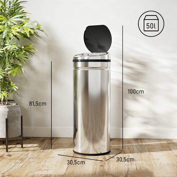 HOMCOM Cestino automatico 50 L con sensore di movimento, nero e argento | Aosom Italy