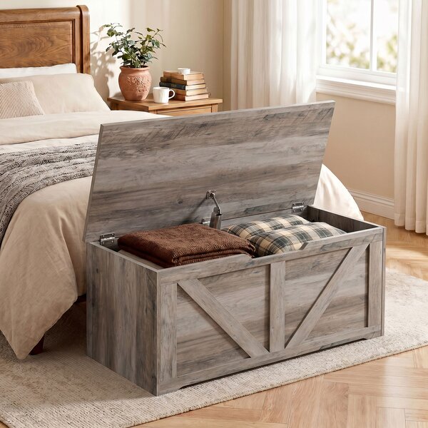 HOMCOM Panca contenitore con coperchio ribaltabile e cerniere di sicurezza, 80x40x45 cm, grigio | Aosom Italy