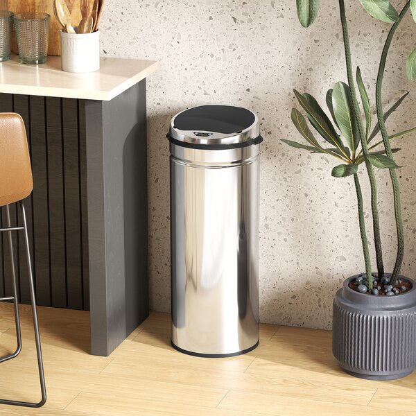 HOMCOM Cestino automatico 50 L con sensore di movimento, nero e argento | Aosom Italy