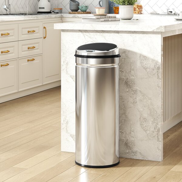 HOMCOM Cestino automatico 50 L con sensore di movimento, nero e argento | Aosom Italy