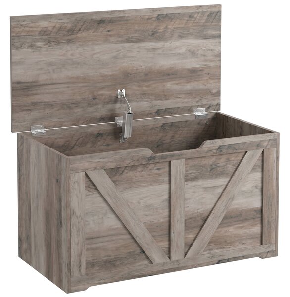 HOMCOM Panca contenitore con coperchio ribaltabile e cerniere di sicurezza, 80x40x45 cm, grigio | Aosom Italy