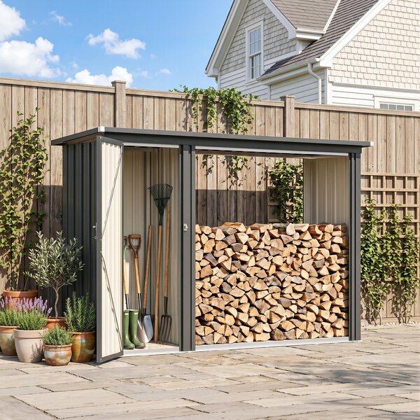 Outsunny Portalegna da esterno 2 in 1 con armadietto porta attrezzi, 235x67x149 cm, grigio scuro | Aosom Italy