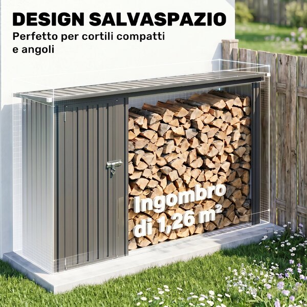 Outsunny Portalegna da esterno 2 in 1 con armadietto porta attrezzi, 235x67x149 cm, grigio scuro | Aosom Italy
