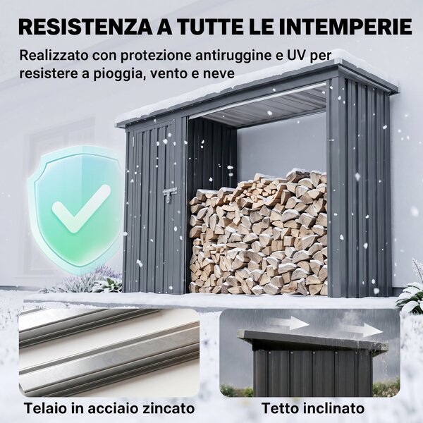 Outsunny Portalegna da esterno 2 in 1 con armadietto porta attrezzi, 235x67x149 cm, grigio scuro | Aosom Italy