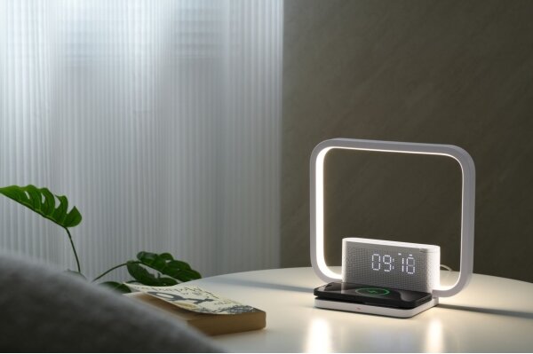 Immax 08994L - Lampada da tavolo LED dimmerabile con sveglia e di ricarica 18W/230V bianco