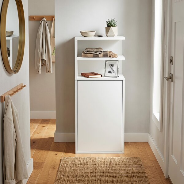 HOMCOM Set 2 comodini salvaspazio con anta e vani aperti, 25x30x60 cm, bianco | Aosom Italy