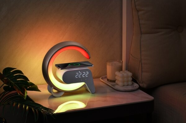 Immax 08987L-LEDRGB Lampada dimmerabile con sveglia e Qi di ricarica 30W/230V argento