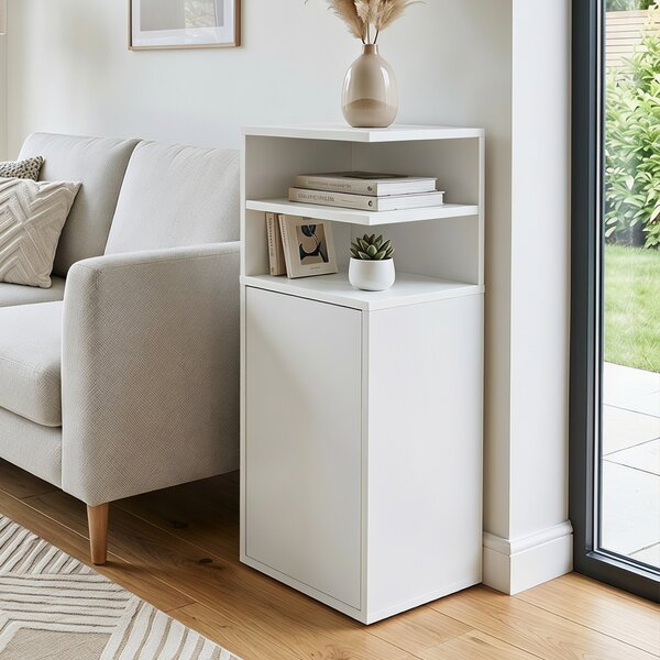 HOMCOM Set 2 comodini salvaspazio con anta e vani aperti, 25x30x60 cm, bianco | Aosom Italy