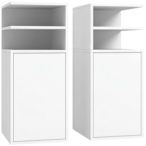 HOMCOM Set 2 comodini salvaspazio con anta e vani aperti, 25x30x60 cm, bianco | Aosom Italy