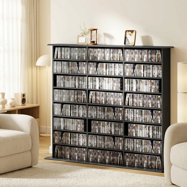 HOMCOM Mobile per 1032 CD o 594 DVD con 24 scomparti e 18 ripiani regolabili, nero | Aosom Italy