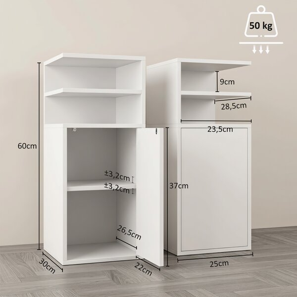 HOMCOM Set 2 comodini salvaspazio con anta e vani aperti, 25x30x60 cm, bianco | Aosom Italy