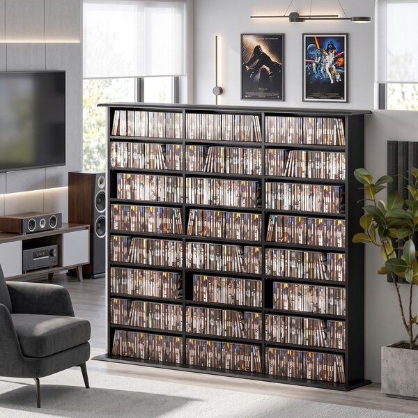 HOMCOM Mobile per 1032 CD o 594 DVD con 24 scomparti e 18 ripiani regolabili, nero | Aosom Italy