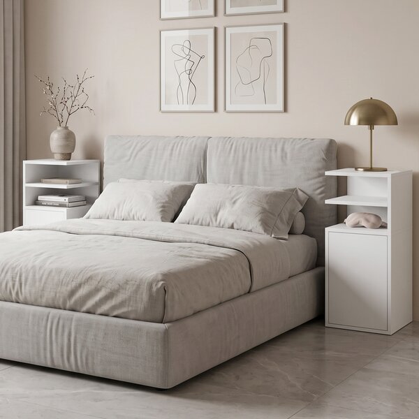 HOMCOM Set 2 comodini salvaspazio con anta e vani aperti, 25x30x60 cm, bianco | Aosom Italy