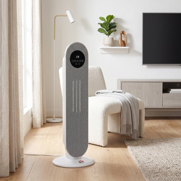 HOMCOM Riscaldatore elettrico ceramico PTC 2000 W con telecomando, timer e oscillazione, bianco | Aosom Italy