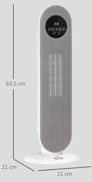 HOMCOM Riscaldatore elettrico ceramico PTC 2000 W con telecomando, timer e oscillazione, bianco | Aosom Italy
